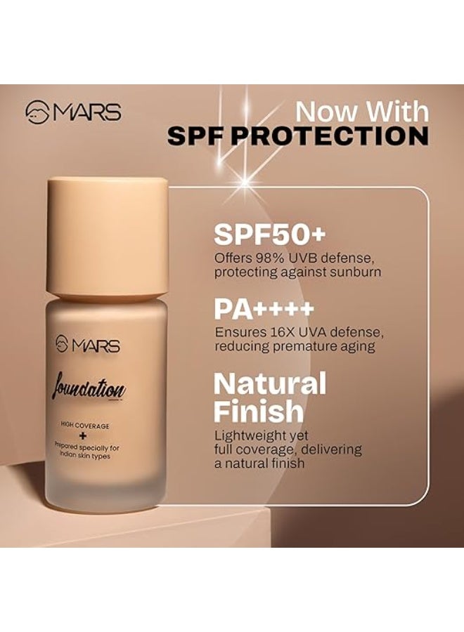 مارس كريم أساس سائل من ماركة مارس بعامل حماية من الشمس SPF50 PA++++، تغطية عالية، خالي من العيوب وسهل الدمج للمكياج (40 مل) (اللون: 05) - Image 2